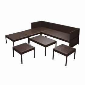 vidaXL 6 Piece Patio Lounge Set with Cushions Poly Rattan Brown