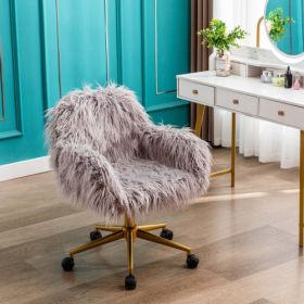 Modern Faux Fur Home Office Chair, Hairy Chair For Girls, Gilded Base Makeup Chair