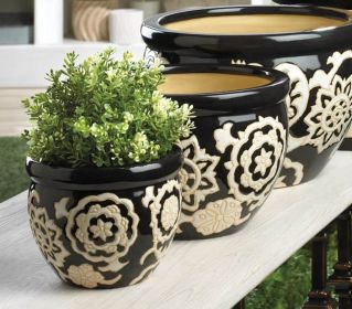 Floral Nights Ceramic Planter Set