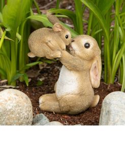 Playful Mom And Baby Rabbit Figurine