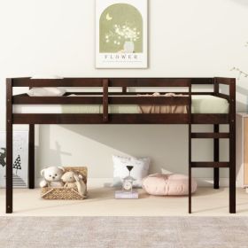 Solid Wooden, Rubber Wooden Twin Loft Bed With Ladder, Bed Platform Of Strengthened Slats , Espresso