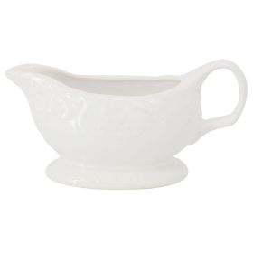 Gibson Home Bountiful Joy 15 Ounce Embossed Durastone Gravy Boat in White