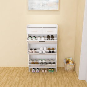 PVC Surface Shaker Shape Door Shoe Rack 3 Doors Shoe Cabinet With 2 Drawers With Open Space For Shoes