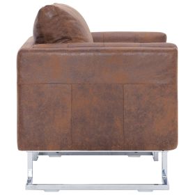 Armchair Brown Faux Suede Leather Chair for Home Office