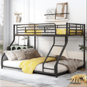 Metal Floor Bunk Bed, Twin XL Over Queen, Black