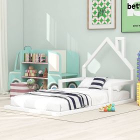 Twin Size Wood Floor Bed With House-shaped Headboard