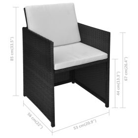 vidaXL 3 Piece Bistro Set with Cushions Poly Rattan Black