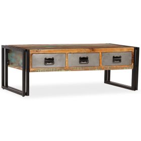 vidaXL Coffee Table with 3 Drawers Solid Reclaimed Wood 100x50x35 cm