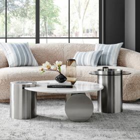 Twin Halo Marble-Top Coffee Table Set