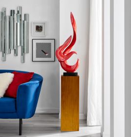 Red Flame Floor Sculpture With Wood Stand