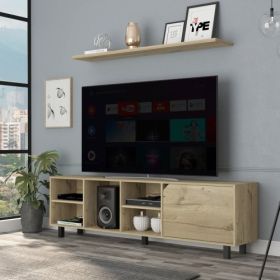 Valdivia Tv Stand For TV S , Four Open Shelves, Five Legs Light Oak