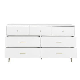 Seven Drawers Large Chest Of Drawer Cabinet With Golden Handle And Golden Legs White Color