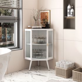 Floor Conical Cabinet With Tempered Glass Door And Storage Shelves, Suitable For Bathroom, Living Room, Bedroom