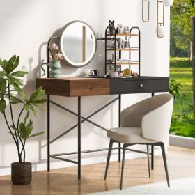 Makeup Vanity Desk With 3-Mode Lighted Mirror Wireless Charging Station , Vanity Table With Drawer 3 Open Shelves For Ample Storage Space