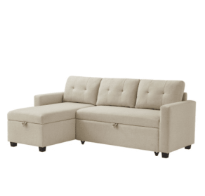 Pull-out Sofa With Storage Chaise Longue, Convertible Corner Sofa, Beige