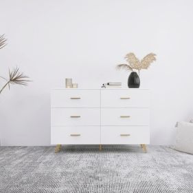 High Glossy Surface 6 Drawers Chest Of Drawer With Golden Handle And Golden Steel Legs White Color Vanity