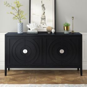 Vintage Sideboard With Round Recessed Design Round Metal Doorknob For Entrance, Dining Room, Living Room