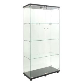 Double Door LED Light Glass Display Cabinet 4 With Mast, Floor To Ceiling Rare Bookshelves, Suitable For Living Room, Bedroom, Office