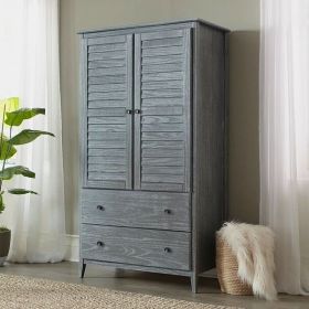 FarmHome Louvered Distressed Grey Solid Pine Armoire