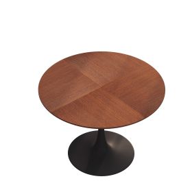 42"Modern Round Dining Table with Printed OAK Color Grain Table Top; Metal Base Dining Table;  End Table Leisure Coffee Table