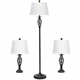 2 Table Lamps 1 Floor Lamp Set with Fabric Shades