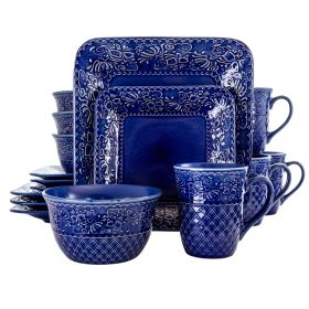 Elama Indigo Lotus 16 Piece Square  Dinnerware Set