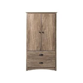 FarmHome Rustic 2 Drawer Bedroom Storage Armoire Grey Oak