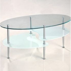 Modern Oval Glass Coffee Table with Chrome Metal Legs