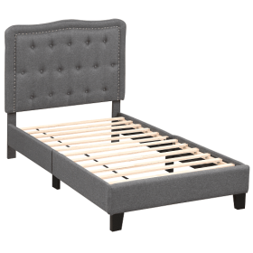 Twin Size Bed Frame with 46 Inch Tall Button Tufted Headboard-Gray