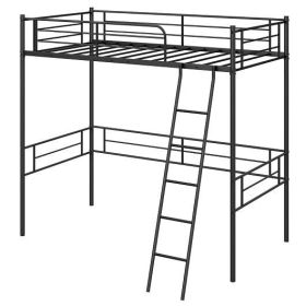 Twin Size Loft Bed Metal Bed Frame with Ladder and Guardrails-Black