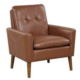 Modern PU Leather Accent Chair with Solid Wood Legs-Brown