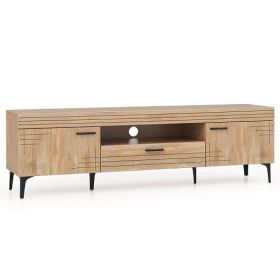 TV Stand with 2 Cabinets and Storage Drawer for 65 Inches TVs-Oak