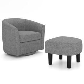 Modern Club Swivel Accent Chair with Ottoman Footrest Curved Backrest-Grey