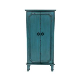 Vintage Turquoise Hand Painted Jewelry Armoire with Antique Drawer Pulls