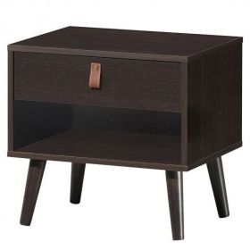 Nightstand Bedroom Table with Drawer Storage Shelf-Brown