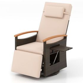 Patio Rattan 360?Â° Swivel Recliner Chair with Adjustable Backrest and Footrest-Beige