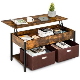 Lift Top Coffee Table Central Table with Drawers and Hidden Compartment for Living Room-Brown