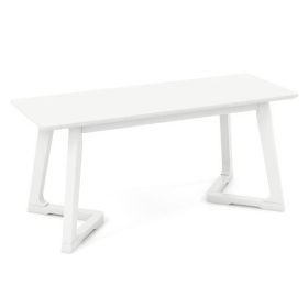 42 Inch Modern Entryway Bench Long Dining Bench with Rubber Wood Legs-White