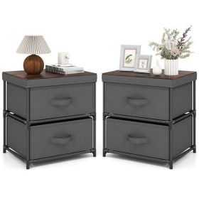 2-Drawer Nightstand with Removable Fabric Bins and Pull Handles Set of 2-Black