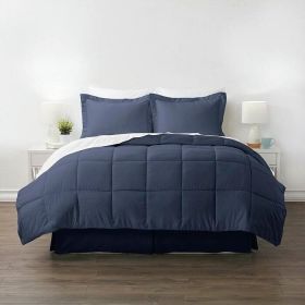 Twin Microfiber Baffle-Box 6-Piece Reversible Bed-in-a-Bag Comforter Set - Navy