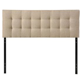 Queen size Modern Beige Tan Taupe Fabric Tufted Upholstered Headboard