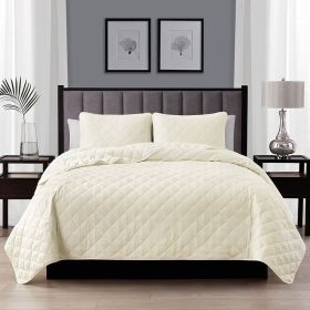 Twin/Twin XL 2-Piece Ivory Microfiber Reversible Diamond Quilt Set