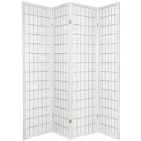 4-Panel Room Divider Oriental Shoji Privacy Screen in White