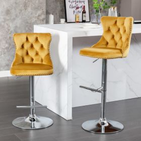 Swivel Velvet Barstools Adjusatble Seat Height From 25-33 Inch Gold,Set Of 2