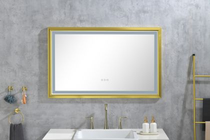 42 in. W x24 in. H Oversized Rectangular Gold Framed LED Mirror Anti-Fog Dimmable Wall Mount Bathroom Vanity Mirror