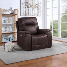 Triple-Power Recliner - Power Headrest, Power Footrest, Power Lumbar - Lighted Cupholders - Transitional Design, Canyon Walnut Leatherette