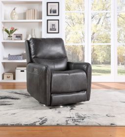 Elegant Triple-Power 360 Swivel Recliner - Pencil Arms, Power Footrest, Power Headrest, Power Lumbar - Swivel Design, Charcoal Faux-Leather