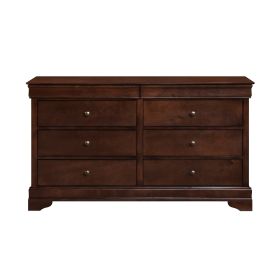 Brown Cherry Finish Louis Phillipe Style Bedroom Furniture 1pc Dresser of 6x Drawers Hidden Drawers Wooden Furniture