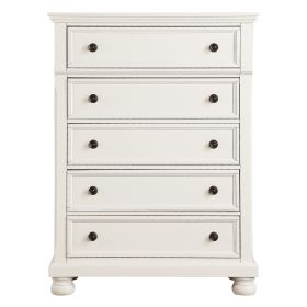 Casual White Finish 1pc Chest of Drawers Antique Bronze Tone Knobs Bun Feet Bedroom Furniture