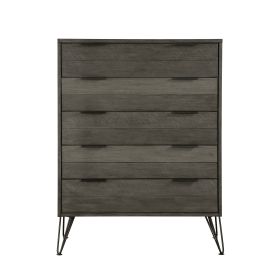 Contemporary Three-Tone Gray Finish Chest of Drawers Perched atop Metal Legs Acacia Veneer Modern Bedroom Furniture